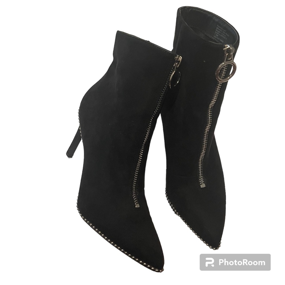 Black Suede(ish) Studded Booties with Zipper
